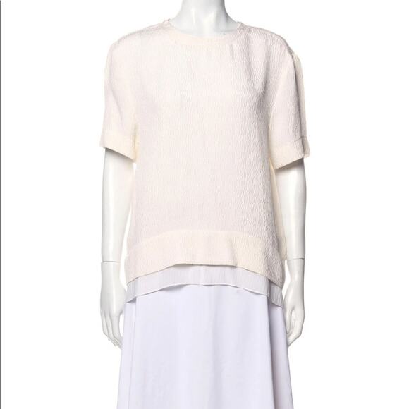 HELMUT LANG Silk White Short Sleeve Tee Shirt Blouse Textured Two Layer Top XS - Picture 11 of 13